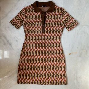 Zara Jacquard Pink/Brown Mini Dress - Sz Medium
